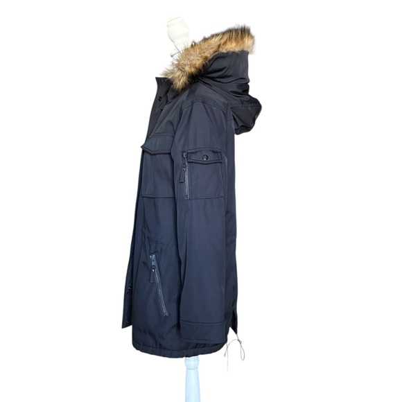 S13 New York Black Utility Parka Jacket NWT Faux Fur Hood Anorak Coat- Size L - Picture 4 of 13